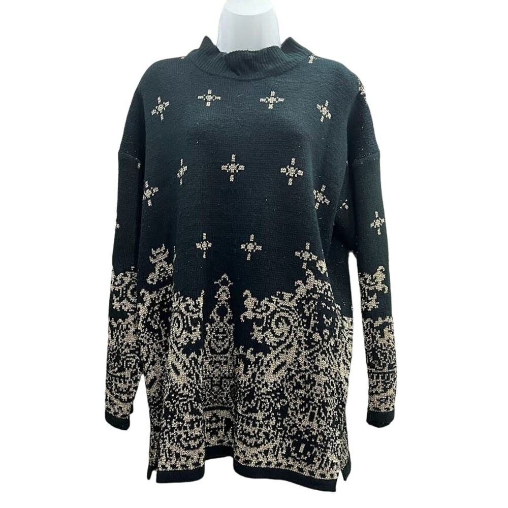Vintage Sheridan Square Black and Gold‎ Pullover Sweater Size Medium